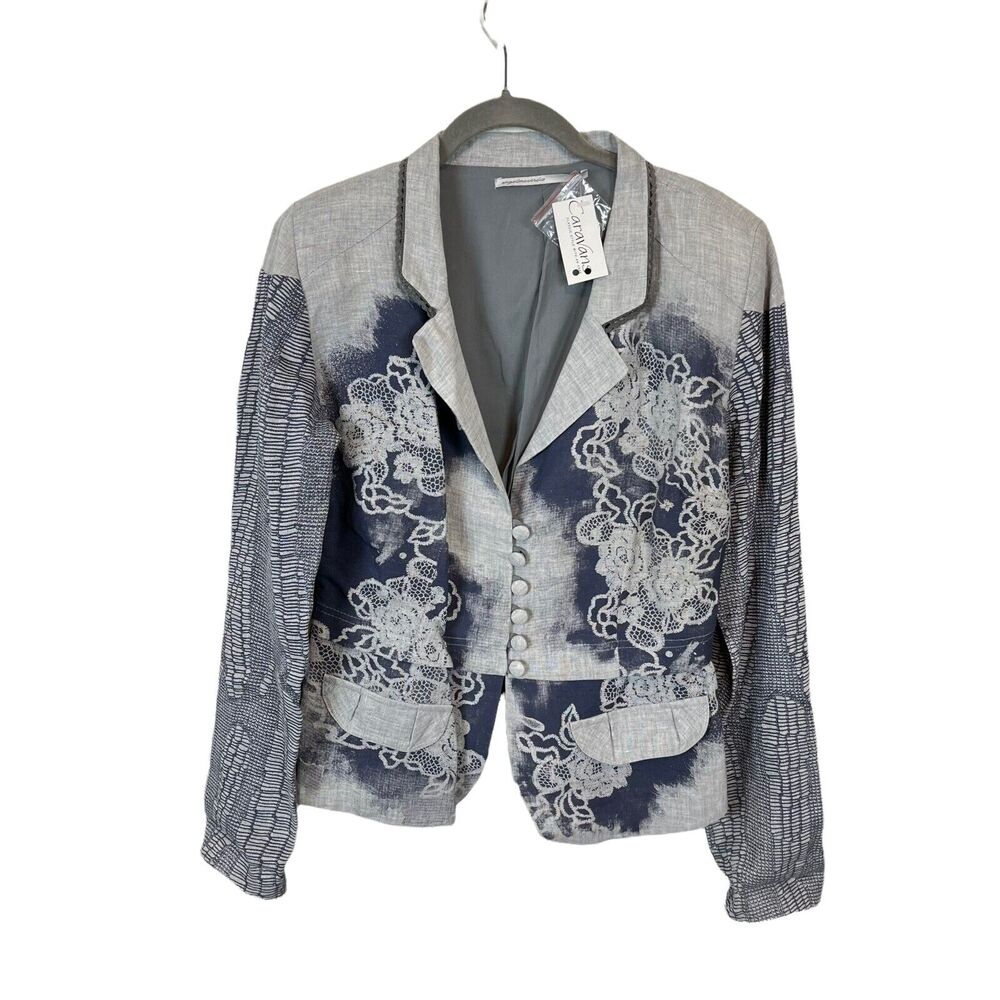 Angels Never Die Womens Gray Blue Long Sleeve Collared Blazer Jacket Size Small